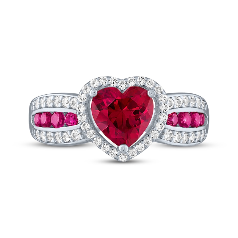 Main Image 3 of Heart-Shaped Lab-Created Ruby & White Lab-Created Sapphire Ring Sterling Silver