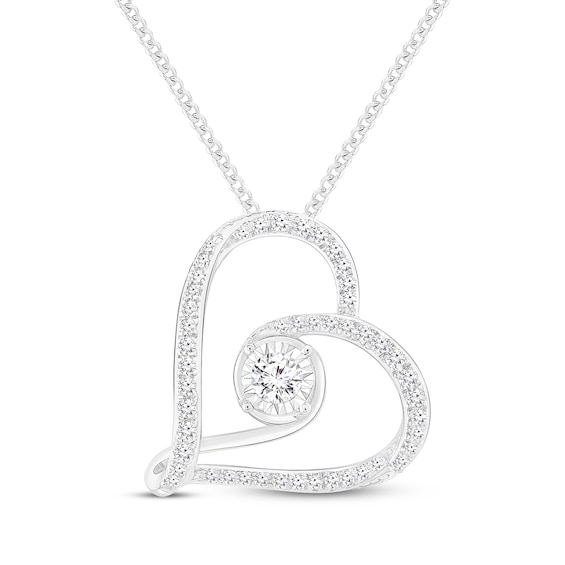 Diamond Swirling Tilted Heart Necklace 1/3 ct tw 10K White Gold 19"
