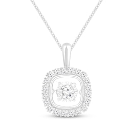 Unstoppable Love Diamond Cushion Halo Necklace 5/8 ct tw 10K White Gold 19&quot;