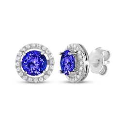 Tanzanite & White Topaz Halo Stud Earrings Sterling Silver