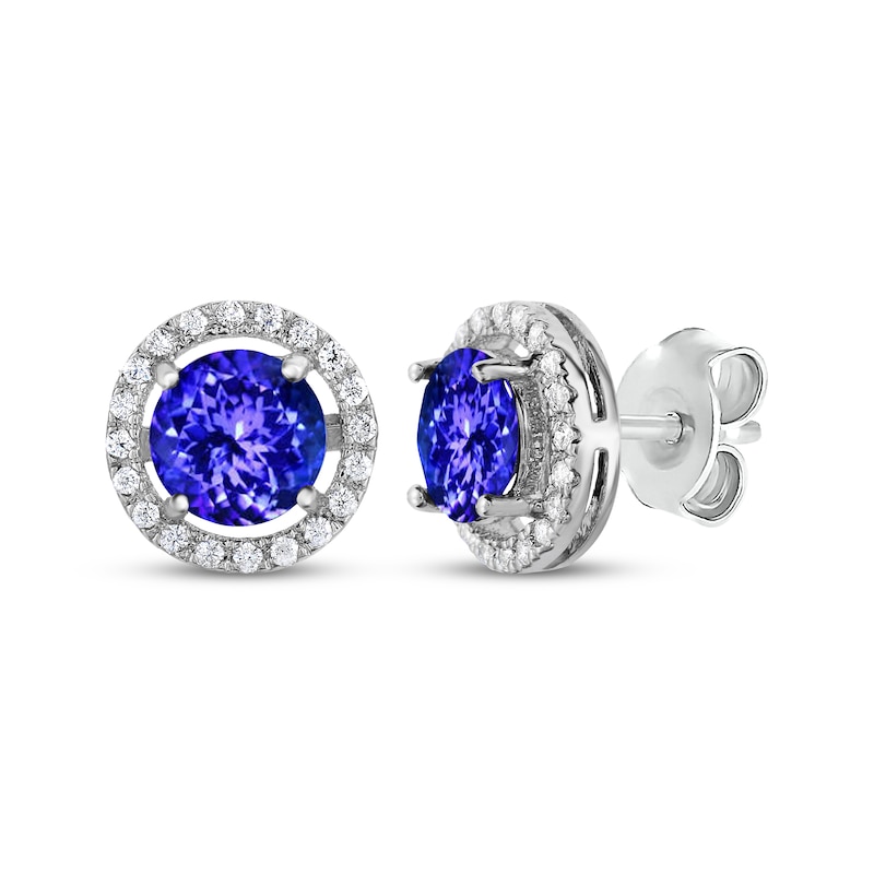 Tanzanite & White Topaz Halo Stud Earrings Sterling Silver