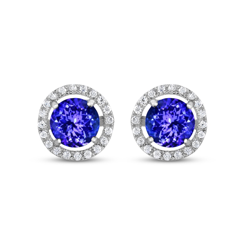 Main Image 2 of Tanzanite & White Topaz Halo Stud Earrings Sterling Silver