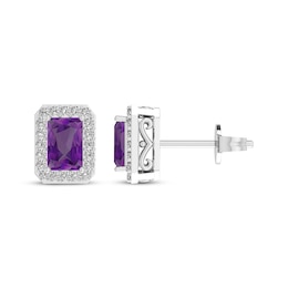 Octagon-Cut Amethyst & White Lab-Created Sapphire Stud Earrings Sterling Silver