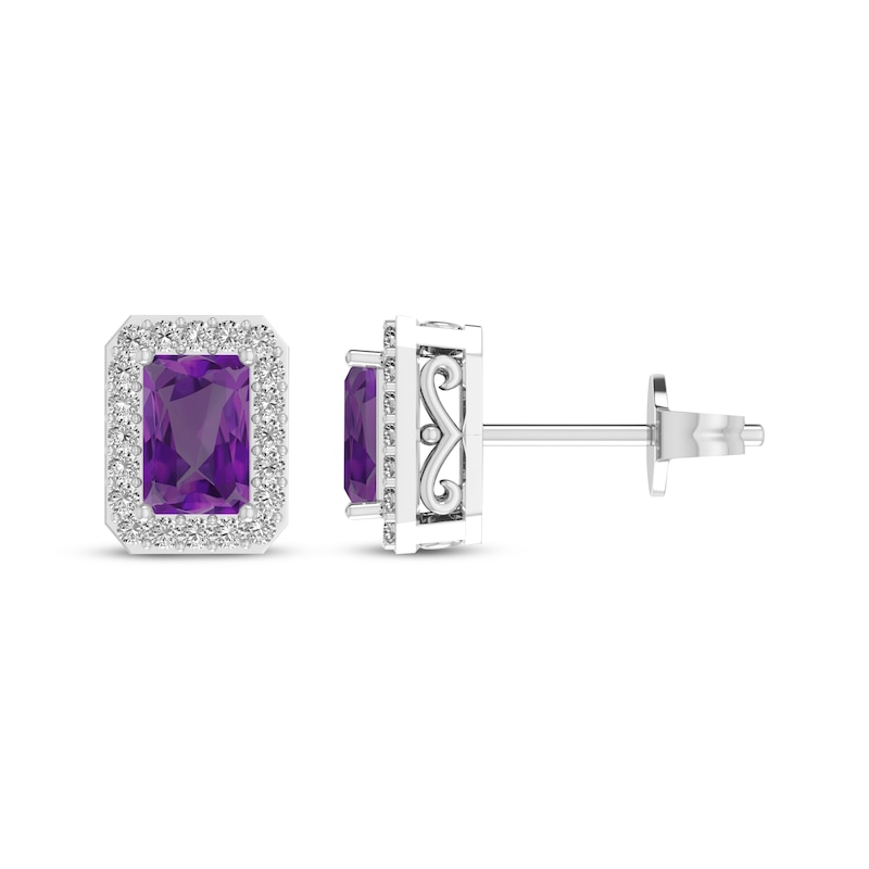 Main Image 1 of Octagon-Cut Amethyst & White Lab-Created Sapphire Stud Earrings Sterling Silver