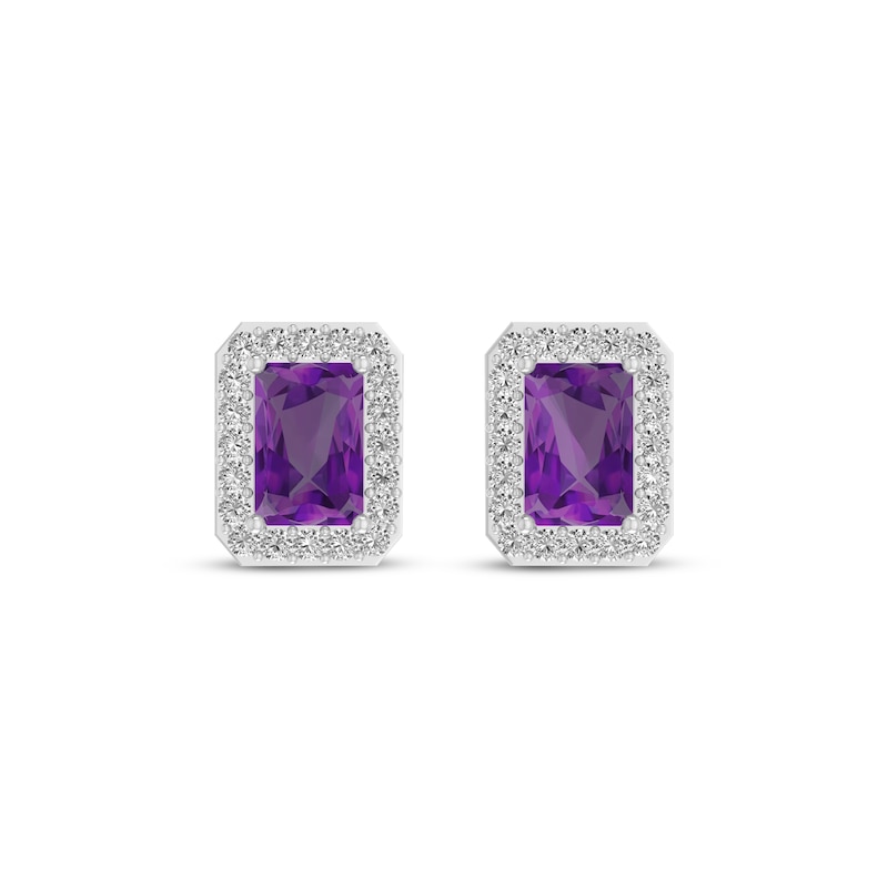 Main Image 2 of Octagon-Cut Amethyst & White Lab-Created Sapphire Stud Earrings Sterling Silver