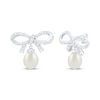 Thumbnail Image 1 of Cultured Pearl & White Lab-Created Sapphire Bow Drop Earrings Sterling Silver