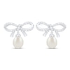 Thumbnail Image 2 of Cultured Pearl & White Lab-Created Sapphire Bow Drop Earrings Sterling Silver