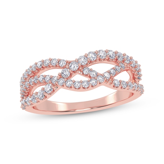 Diamond Multi-Row Wave Crossover Ring 1/2 ct tw 14K Rose Gold