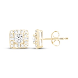 Lab-Grown Diamonds by KAY Princess, Baguette & Round-Cut Stud Earrings 1 ct tw 14K Yellow Gold