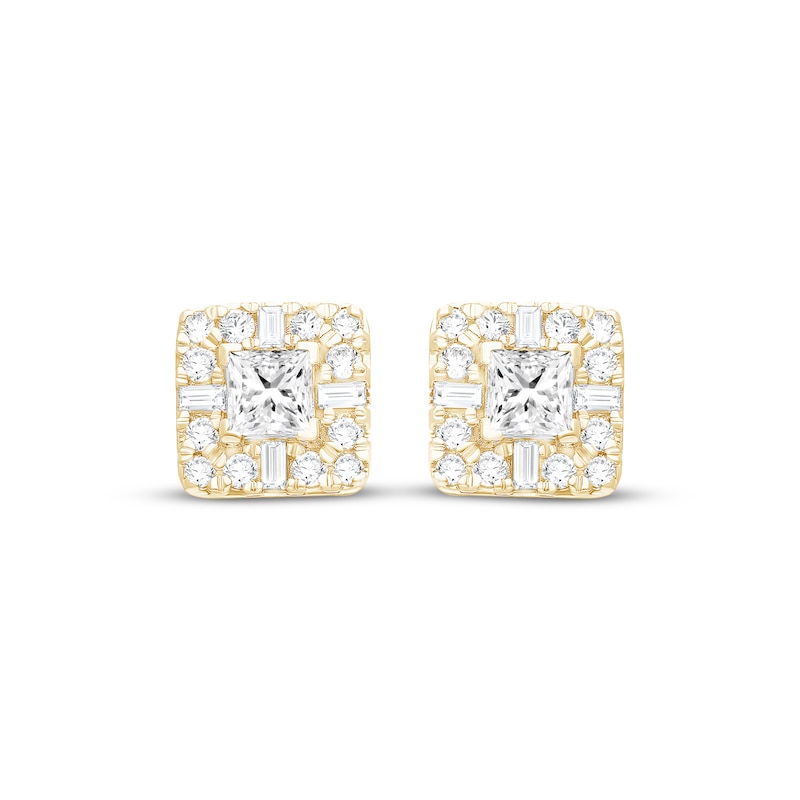 Main Image 2 of Lab-Grown Diamonds by KAY Princess, Baguette & Round-Cut Stud Earrings 1 ct tw 14K Yellow Gold