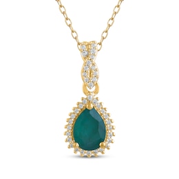 Pear-Shaped Natural Emerald & Diamond Necklace 1/10 ct tw 14K Yellow Gold 18&quot;