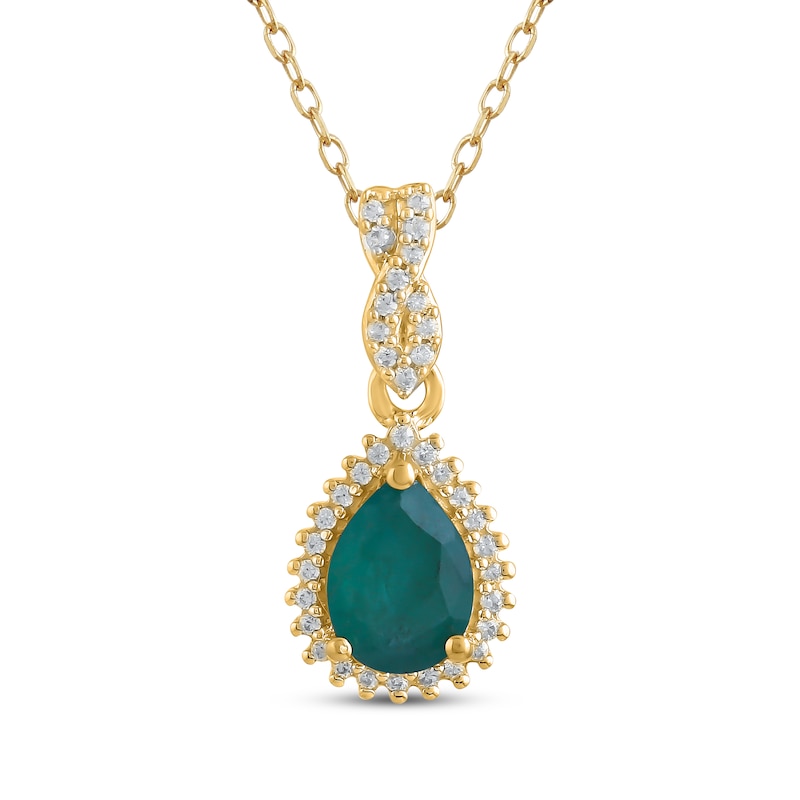 Main Image 1 of Pear-Shaped Natural Emerald & Diamond Necklace 1/10 ct tw 14K Yellow Gold 18&quot;