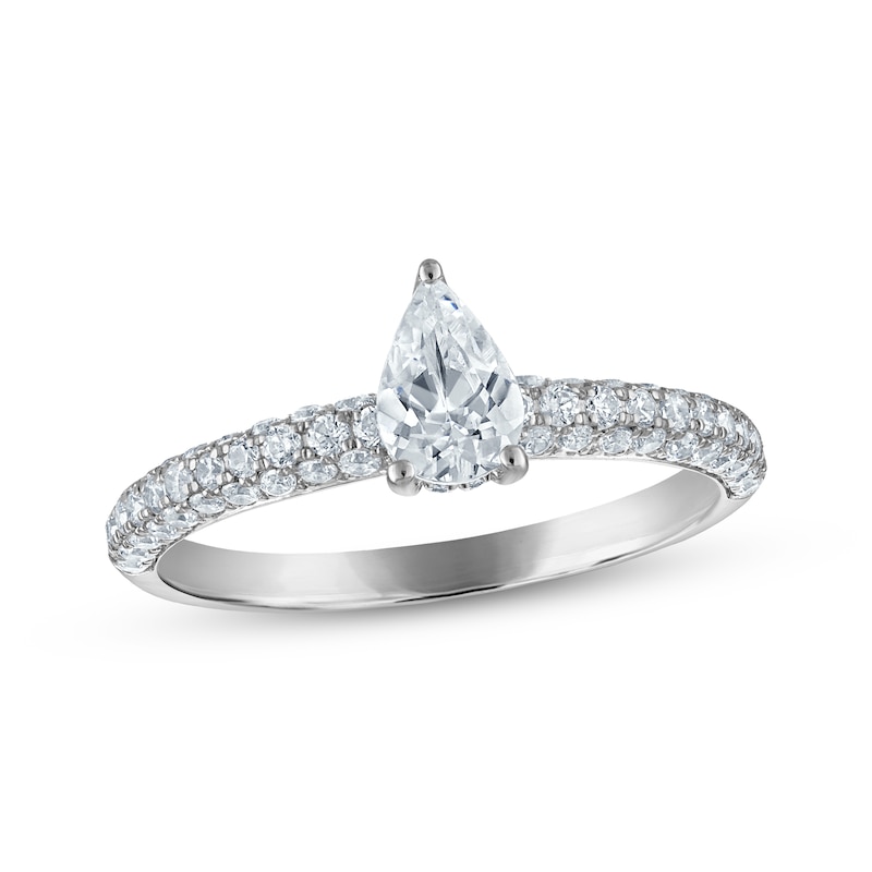 Main Image 1 of Pear-Shaped Diamond Pavé Shank Engagement Ring 1 ct tw 14K White Gold