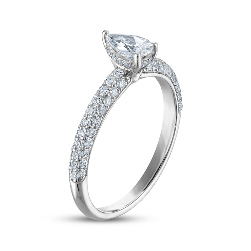 Main Image 2 of Pear-Shaped Diamond Pavé Shank Engagement Ring 1 ct tw 14K White Gold