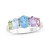 Thumbnail Image 1 of Oval-Cut Blue Topaz, Pink Topaz, Peridot & Light Amethyst Ring Sterling Silver