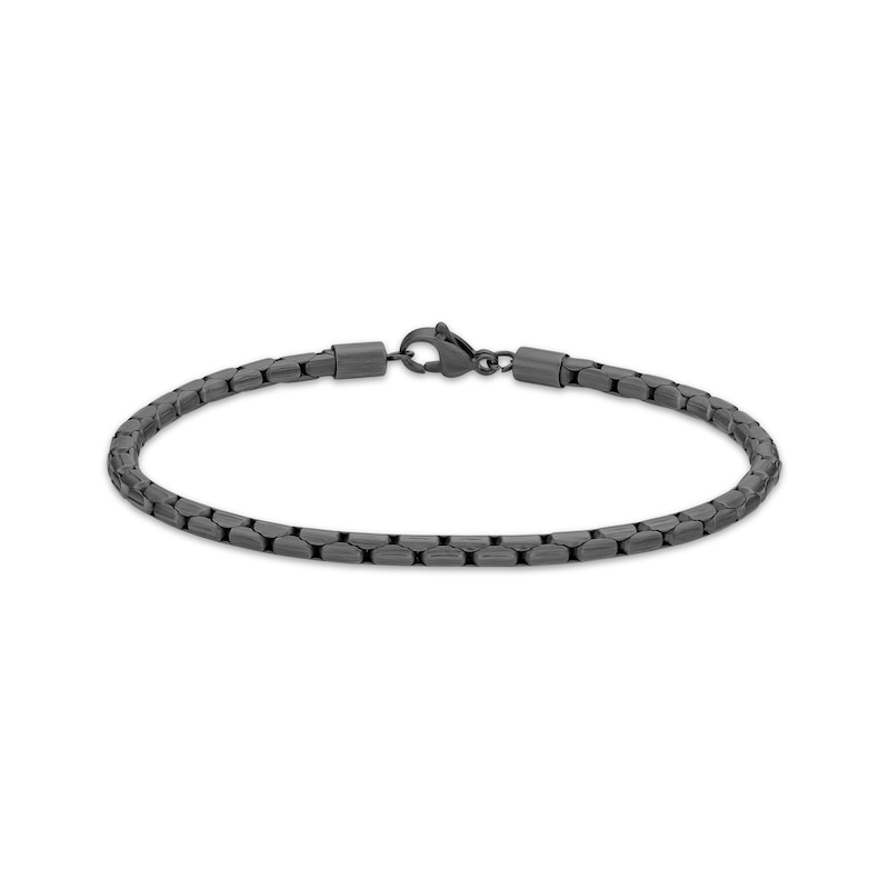 Main Image 2 of Men's Antique-Finish Snake Chain Bracelet 4mm Black Ion-Plated Stainless Steel 9&quot;