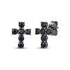 Thumbnail Image 1 of Men's Black Lab-Created Sapphire Cross Stud Earrings Antique Finished Sterling Silver