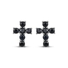 Thumbnail Image 2 of Men's Black Lab-Created Sapphire Cross Stud Earrings Antique Finished Sterling Silver