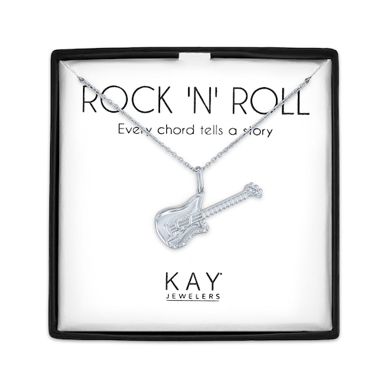 Guitar Necklace with Diamond Accents Sterling Silver 18"