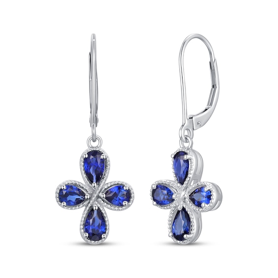 Pear-Shaped Blue Lab-Created Sapphire Drop Earrings Sterling Silver