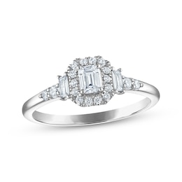 Adore Emerald-Cut Diamond Halo Engagement Ring 1/2 ct tw 14K White Gold