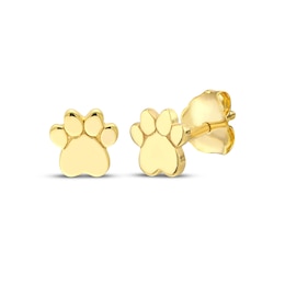 Paw Print Stud Earrings 14K Yellow Gold