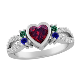 Birthstone Family & Mother's Heart Ring (5 Stones)