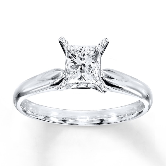 Diamond Solitaire Ring 1 carat Princess-cut 14K White Gold (K/I2)