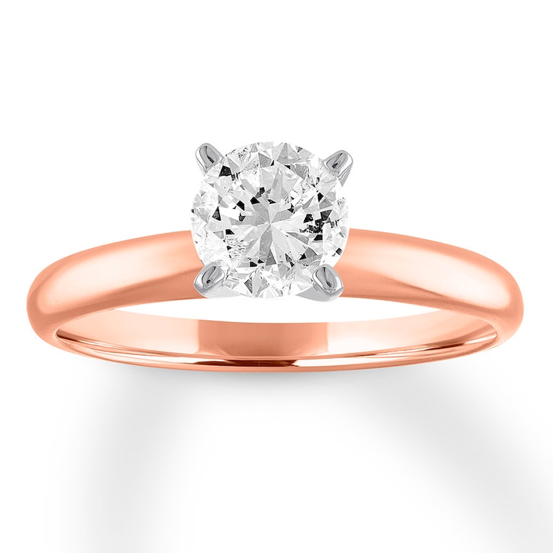 Main Image 1 of Certified Round Diamond Solitaire Ring 1 Carat 14K Rose Gold (I/I1)