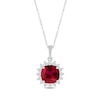 Thumbnail Image 1 of Cushion-Cut Lab-Created Ruby & Round-Cut White Lab-Created Sapphire Starburst Halo Necklace Sterling Silver 18”