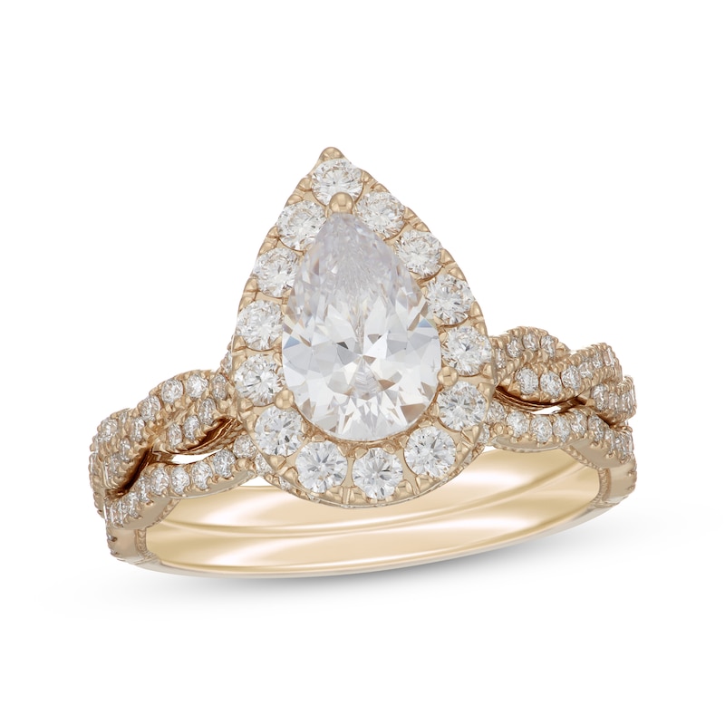 Main Image 1 of Neil Lane Artistry Pear-Shaped Lab-Grown Diamond Halo Bridal Set 1-7/8 ct tw 14K Yellow Gold