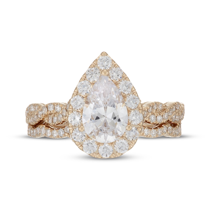 Main Image 3 of Neil Lane Artistry Pear-Shaped Lab-Grown Diamond Halo Bridal Set 1-7/8 ct tw 14K Yellow Gold