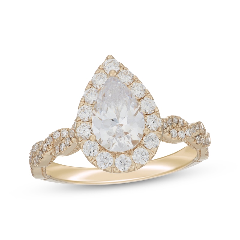 Main Image 4 of Neil Lane Artistry Pear-Shaped Lab-Grown Diamond Halo Engagement Ring 1-3/4 ct tw 14K Yellow Gold