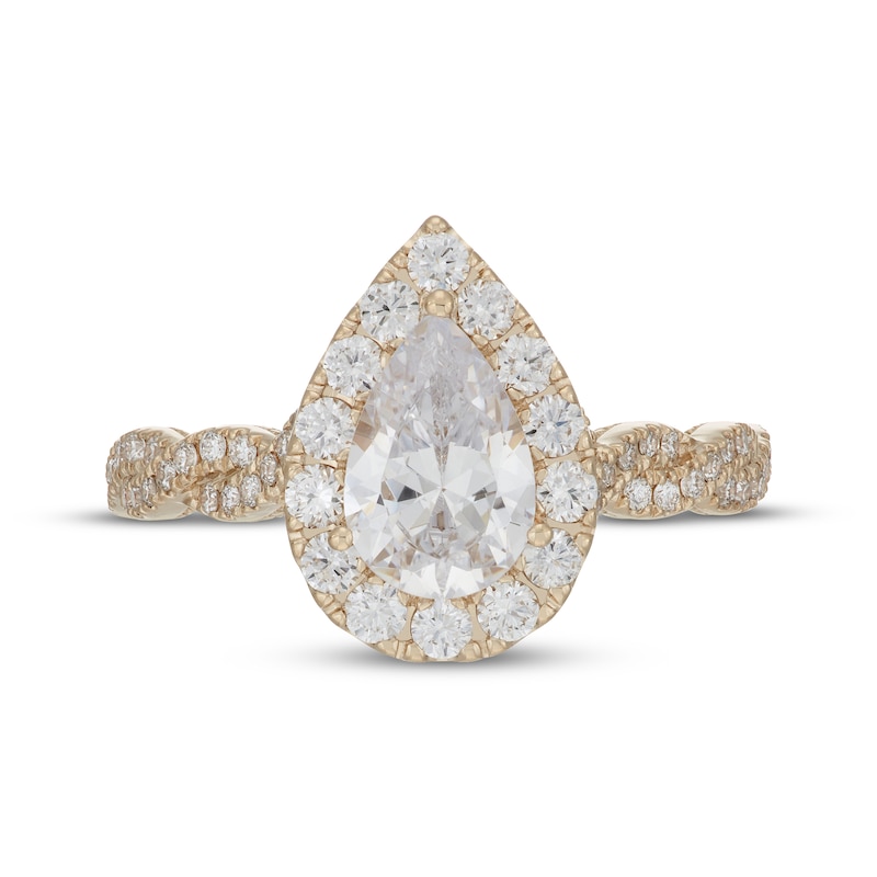 Main Image 6 of Neil Lane Artistry Pear-Shaped Lab-Grown Diamond Halo Engagement Ring 1-3/4 ct tw 14K Yellow Gold