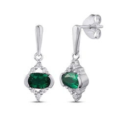 Lab-Created Emerald & White Lab-Created Sapphire Earrings Sterling Silver