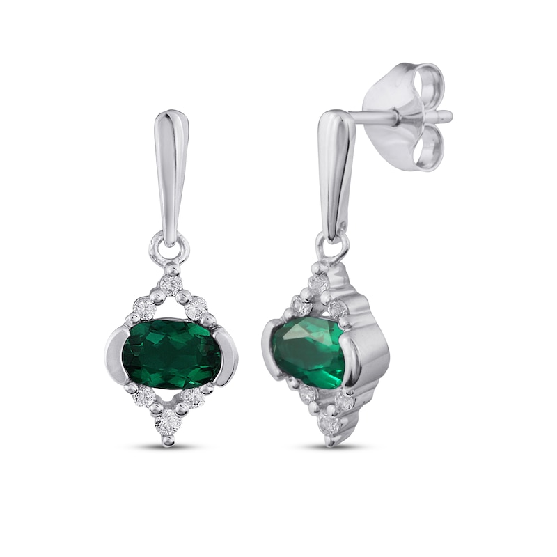 Main Image 1 of Lab-Created Emerald & White Lab-Created Sapphire Earrings Sterling Silver