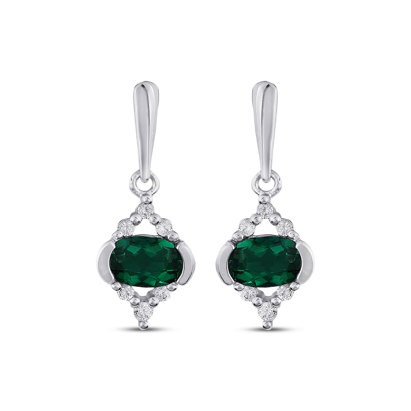 Main Image 2 of Lab-Created Emerald & White Lab-Created Sapphire Earrings Sterling Silver