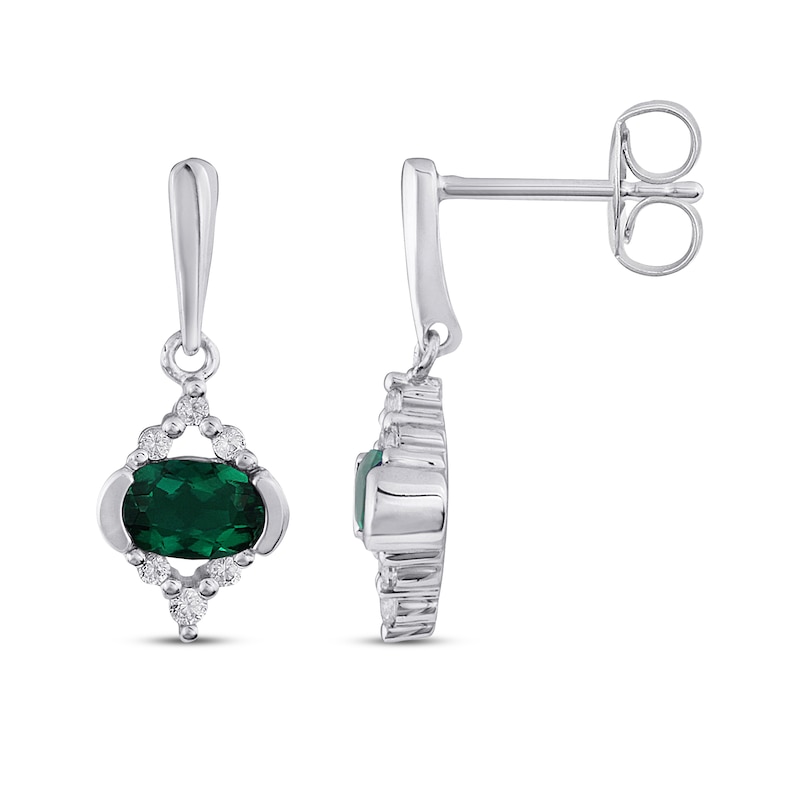 Main Image 3 of Lab-Created Emerald & White Lab-Created Sapphire Earrings Sterling Silver