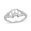 Thumbnail Image 0 of Cultured Pearl & White Lab-Created Sapphire Abstract Frame Ring Sterling Silver