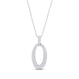 Diamond Oval Drop Necklace 1/2 ct tw 10K White Gold 18&quot;