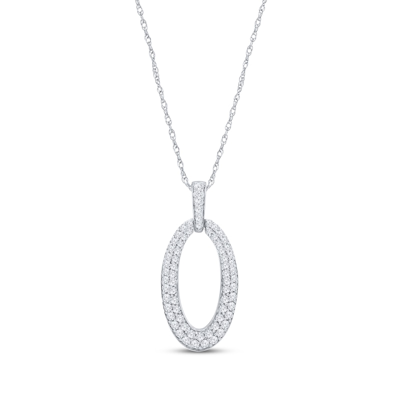 Main Image 1 of Diamond Oval Drop Necklace 1/2 ct tw 10K White Gold 18&quot;