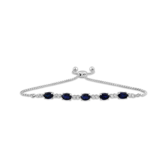 Oval-Cut Blue Lab-Created Sapphire & White Lab-Created Sapphire Bolo Bracelet Sterling Silver