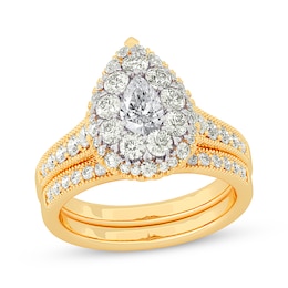 Pear-Shaped & Round-Cut Multi-Diamond Center Bridal Set 1-1/2 ct tw 14K Yellow Gold