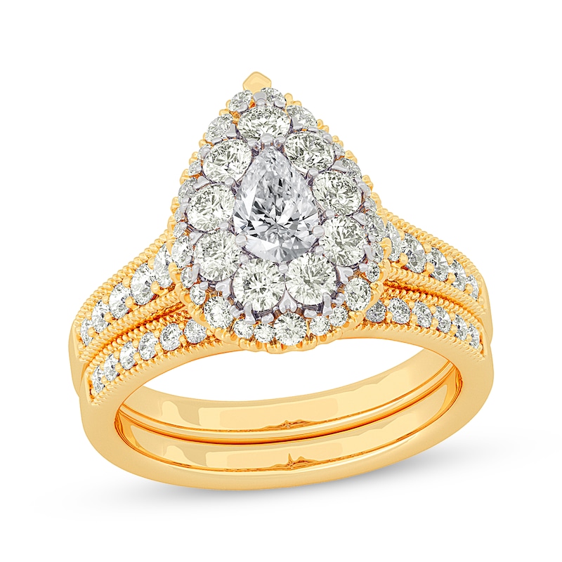 Main Image 1 of Pear-Shaped & Round-Cut Multi-Diamond Center Bridal Set 1-1/2 ct tw 14K Yellow Gold