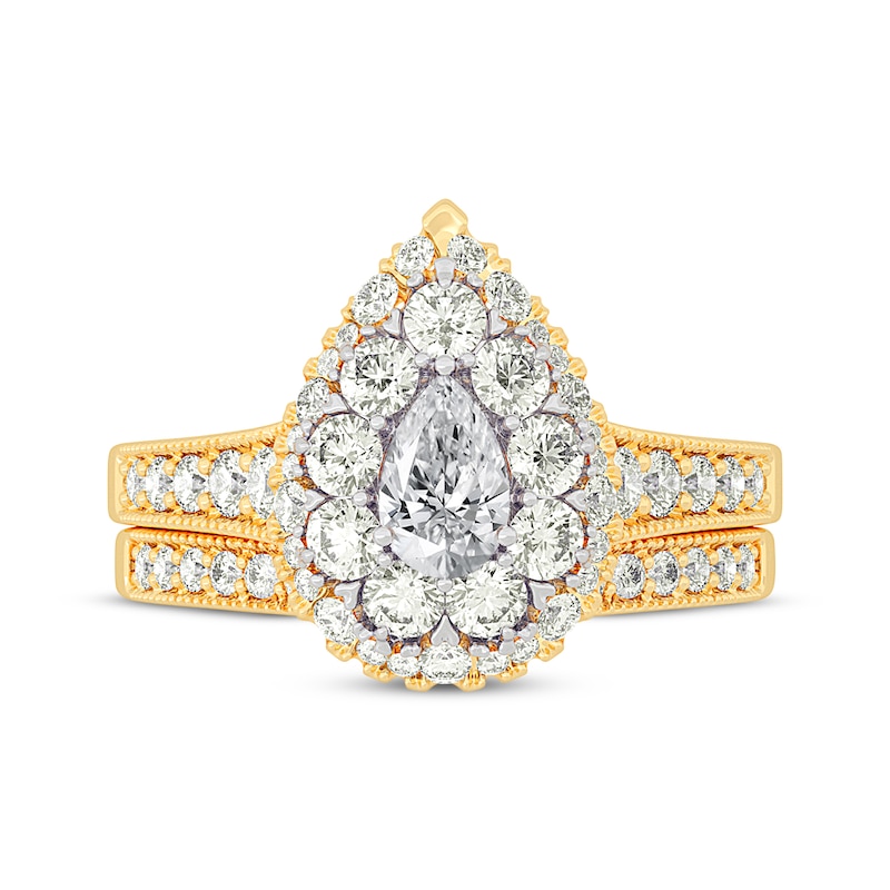 Main Image 3 of Pear-Shaped & Round-Cut Multi-Diamond Center Bridal Set 1-1/2 ct tw 14K Yellow Gold