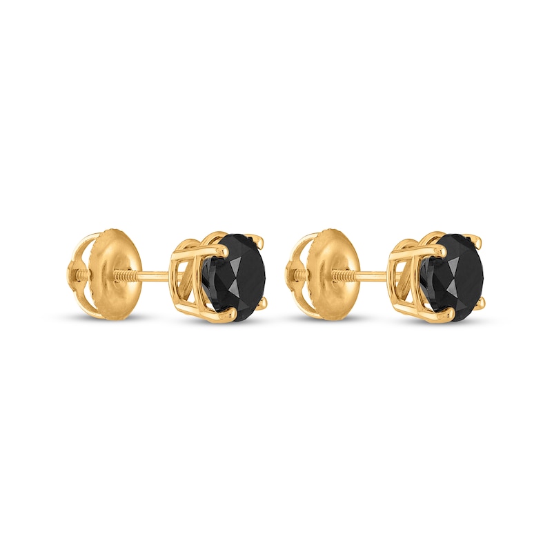 Main Image 4 of Black Diamond Solitaire Stud Earrings 1 ct tw 14K Yellow Gold (I3)