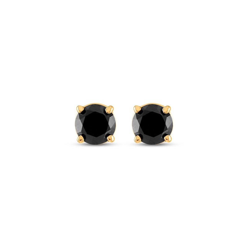 Main Image 2 of Black Diamond Solitaire Stud Earrings 2 ct tw 14K Yellow Gold (I3)