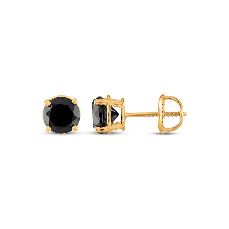 Main Image 3 of Black Diamond Solitaire Stud Earrings 2 ct tw 14K Yellow Gold (I3)