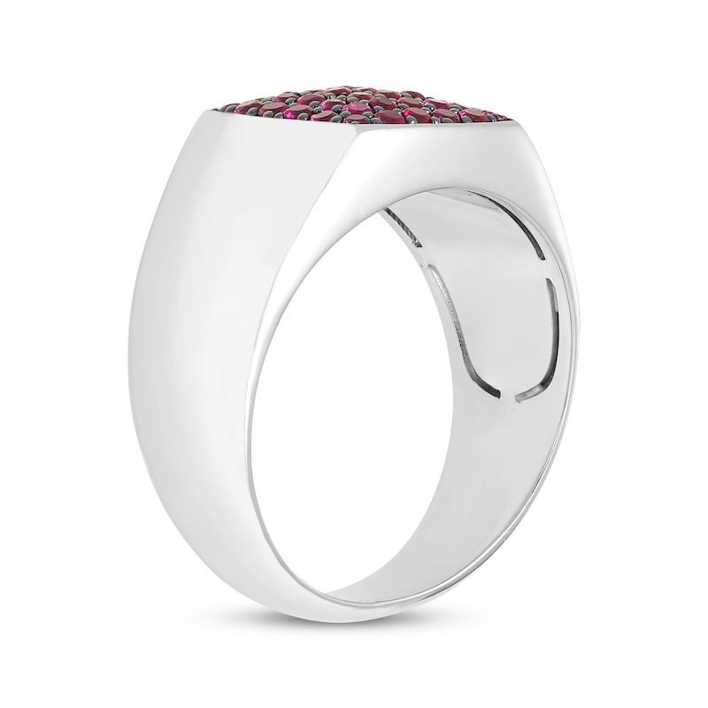 Men's Lab-Created Ruby Cushion-Shaped Ring Sterling Silver