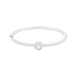 White Lab-Created Sapphire Bezel Solitaire Bangle Bracelet Sterling Silver